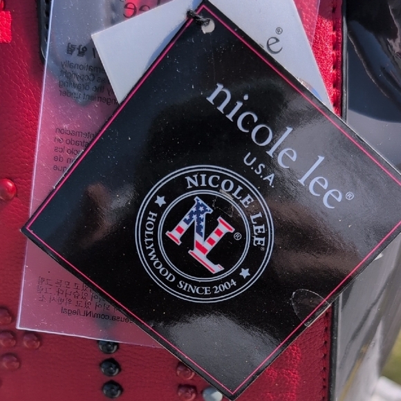 Nicole Lee Red and Black Studded Handbag - Picture 3 of 11